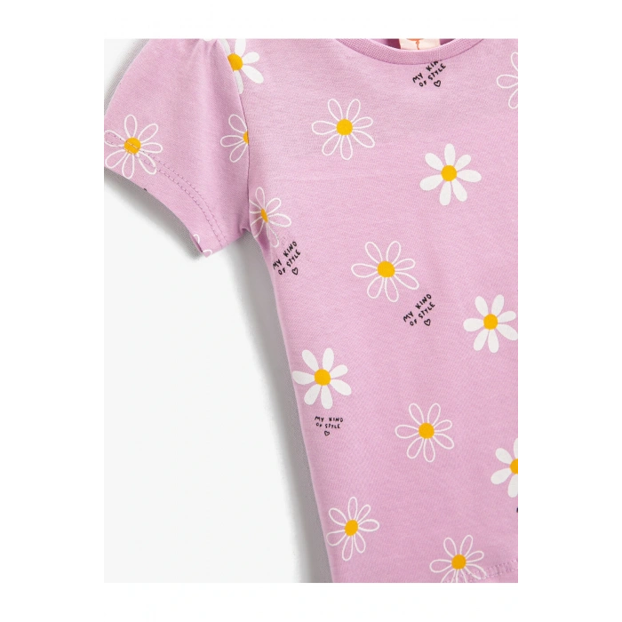 Çiçek Baskılı Kısa Kollu Tişört