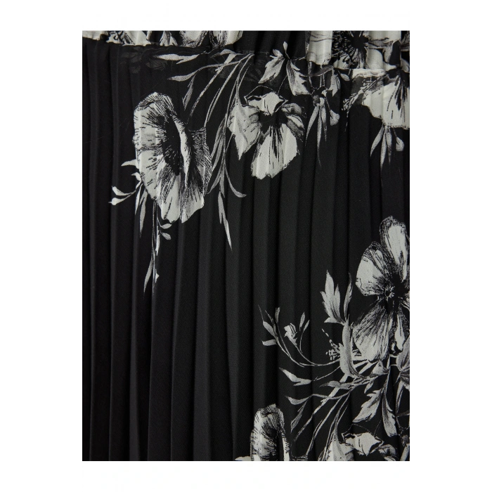 Çiçekli Pileli Etek Midi Boy Standart Bel Astarlı