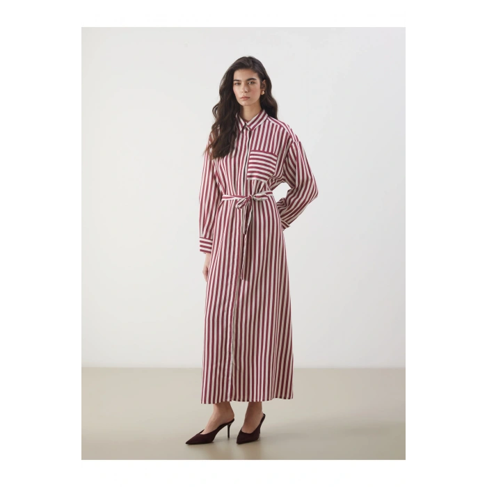 Çizgili Poplin Gömlek Elbise
