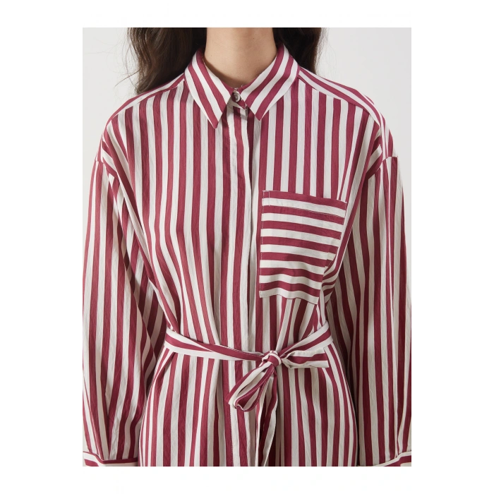 Çizgili Poplin Gömlek Elbise