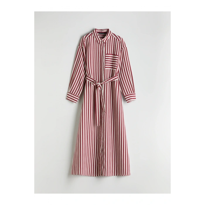 Çizgili Poplin Gömlek Elbise