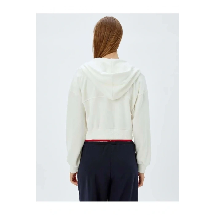 Crop Kapüşonlu Fermuarlı Sweatshirt 5WAK10056EK EKRU