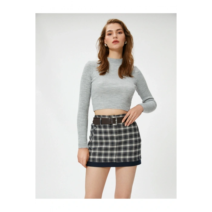 Crop Kazak Triko Yarım Balıkçı Yaka Ribanalı