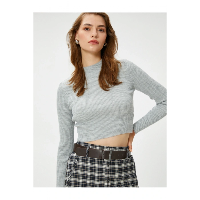 Crop Kazak Triko Yarım Balıkçı Yaka Ribanalı