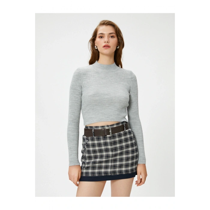 Crop Kazak Triko Yarım Balıkçı Yaka Ribanalı