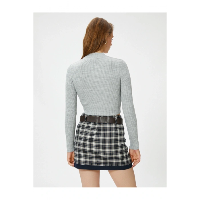 Crop Kazak Triko Yarım Balıkçı Yaka Ribanalı