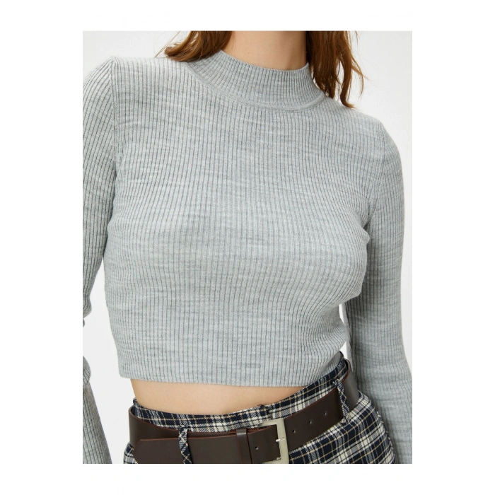 Crop Kazak Triko Yarım Balıkçı Yaka Ribanalı