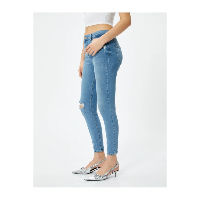 Dar Kesim Yüksek Bel Kot Pantolon Yıpratmalı Esnek Cepli Pamuklu - Carmen Skinny Jeans