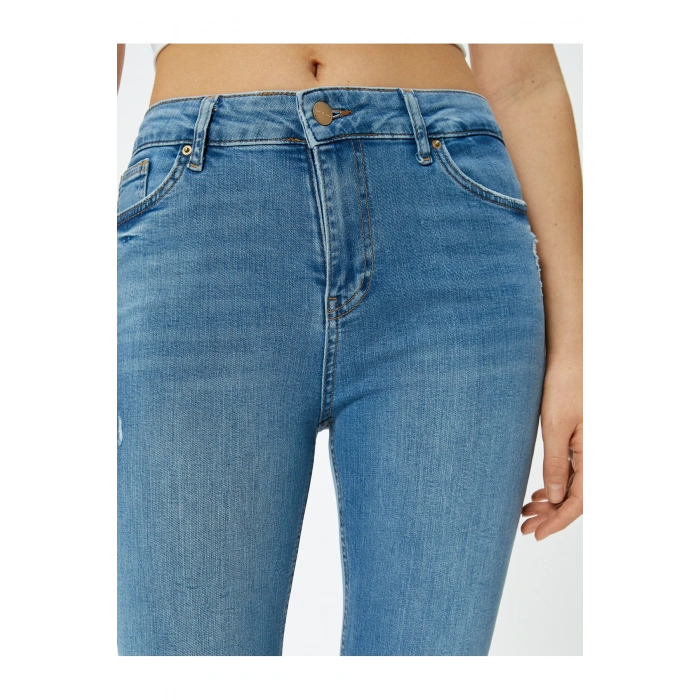 Dar Kesim Yüksek Bel Kot Pantolon Yıpratmalı Esnek Cepli Pamuklu - Carmen Skinny Jeans