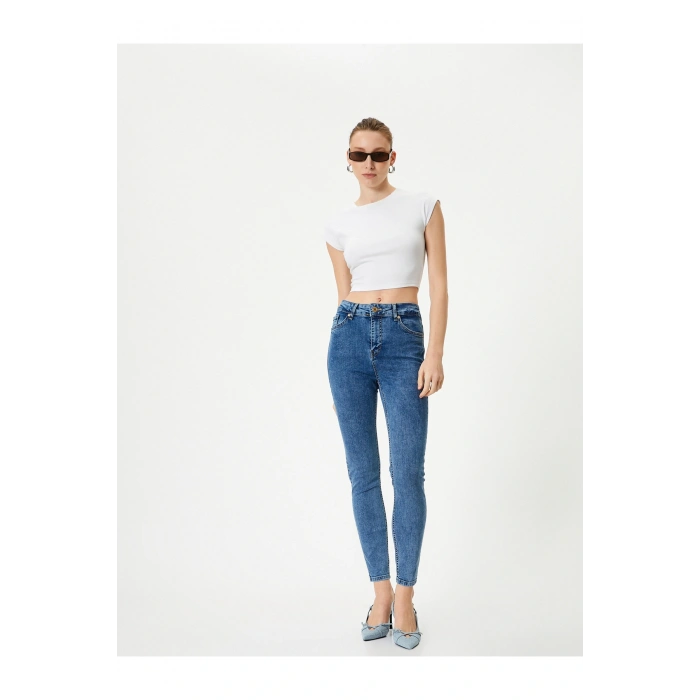 Dar Paça Skinny Kot Pantolon Cepli Yüksek Bel - Carmen Skinny Jeans