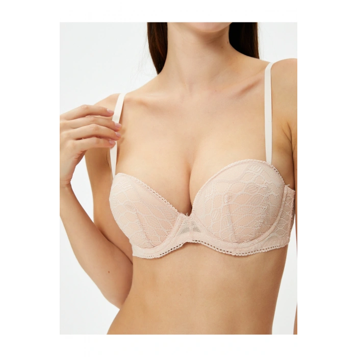 Destekli Sütyen Ekstra Dolgulu Balenli Dantelli Kaplı