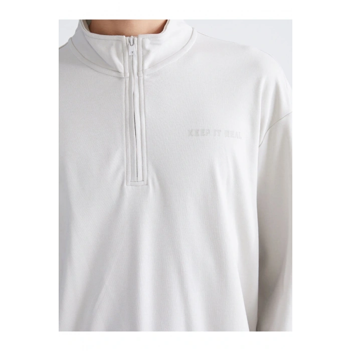 Dik Yaka Baskılı Erkek Sweatshirt