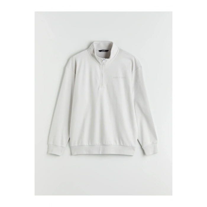 Dik Yaka Baskılı Erkek Sweatshirt