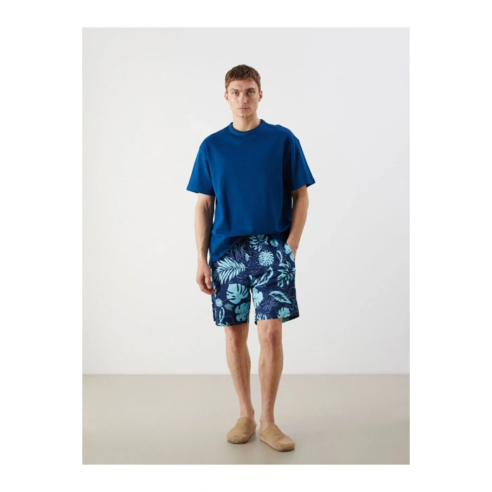 Diz Hizası Boy Desenli Erkek Deniz Şortu