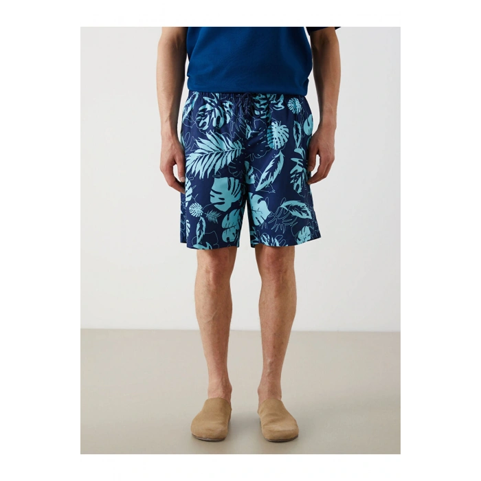 Diz Hizası Boy Desenli Erkek Deniz Şortu