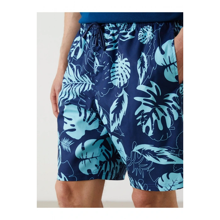 Diz Hizası Boy Desenli Erkek Deniz Şortu