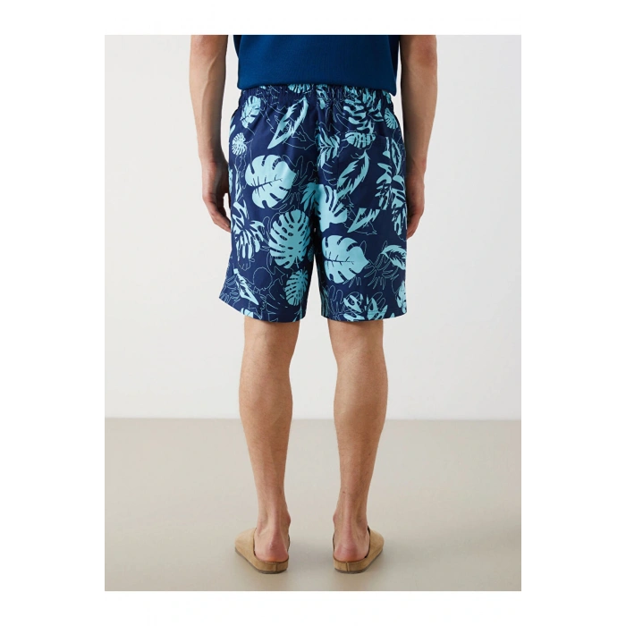 Diz Hizası Boy Desenli Erkek Deniz Şortu