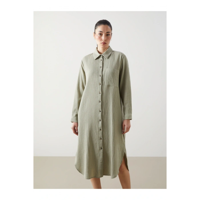 Dokulu Kadın Gömlek Elbise