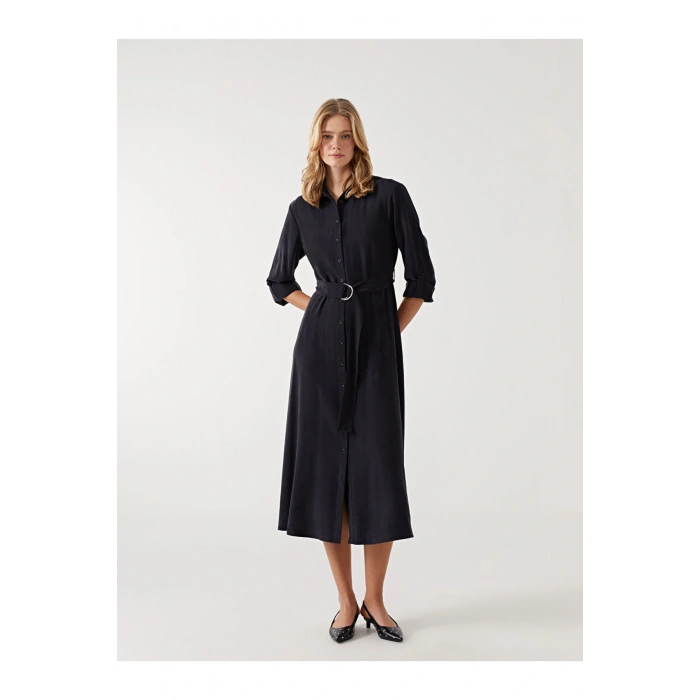 Duz Uzun Kollu Kadin Gomlek Elbise - W4L534Z8