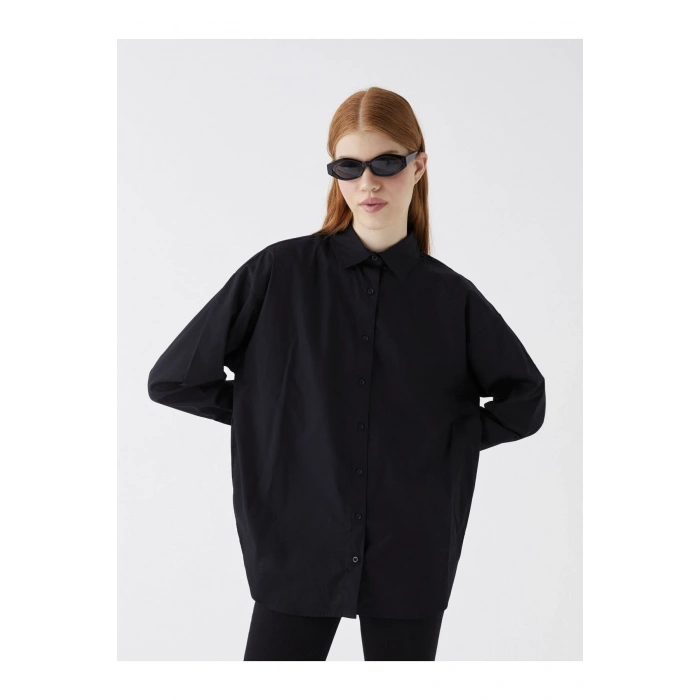 Düz Uzun Kollu Poplin Kadın Gömlek