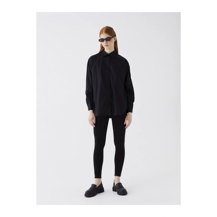 Düz Uzun Kollu Poplin Kadın Gömlek