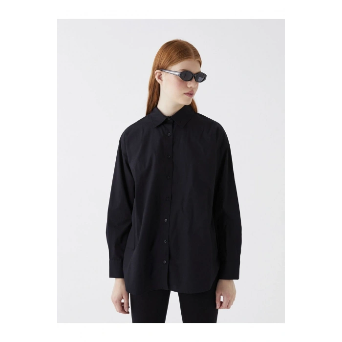 Düz Uzun Kollu Poplin Kadın Gömlek