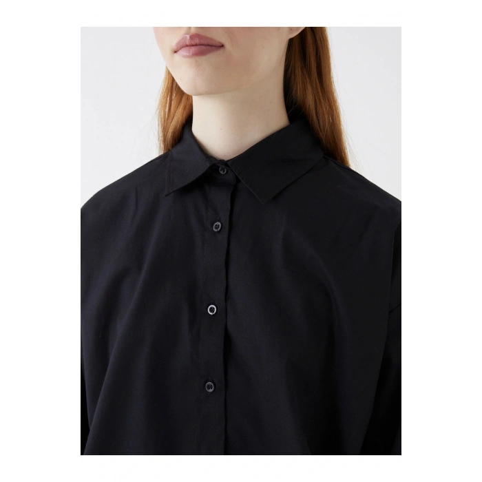 Düz Uzun Kollu Poplin Kadın Gömlek
