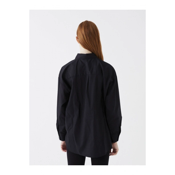 Düz Uzun Kollu Poplin Kadın Gömlek