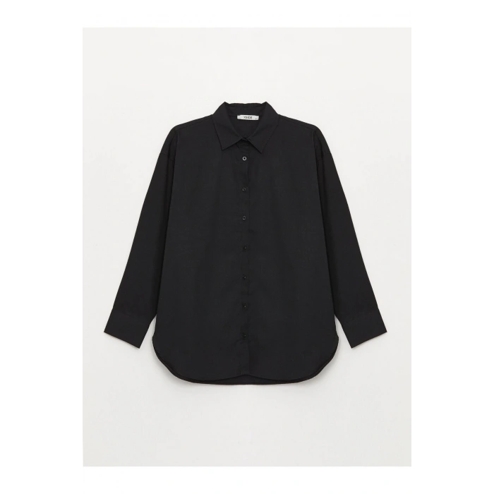 Düz Uzun Kollu Poplin Kadın Gömlek