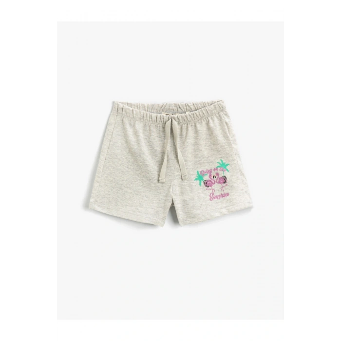 Flamingo Baskılı Şort Pamuklu Beli Bağcıklı