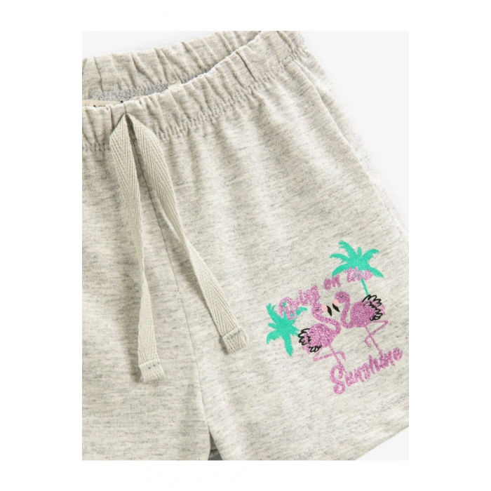 Flamingo Baskılı Şort Pamuklu Beli Bağcıklı