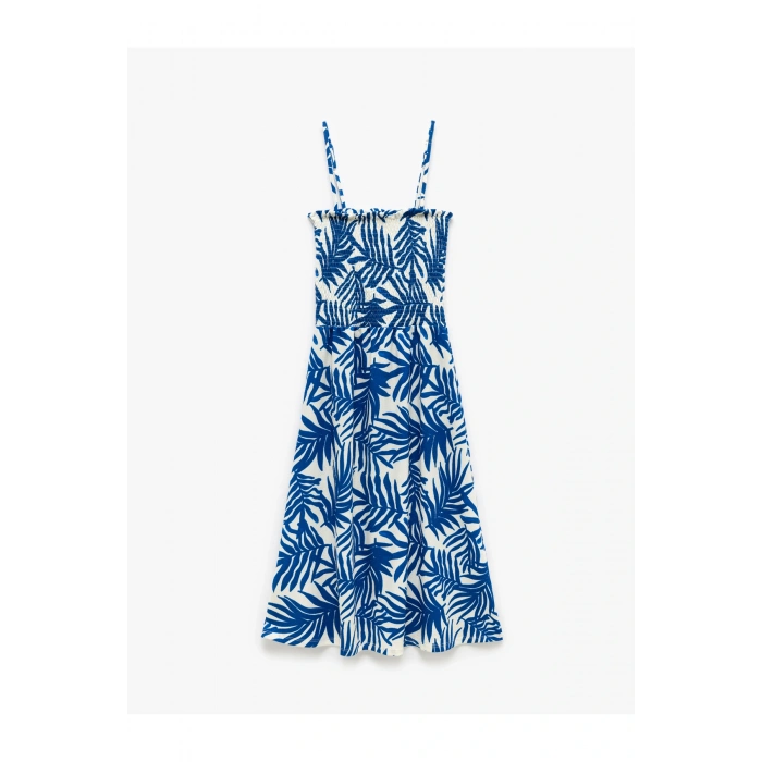 Gipeli Askılı A Kesim Çiçekli Midi Elbise Bürümcük