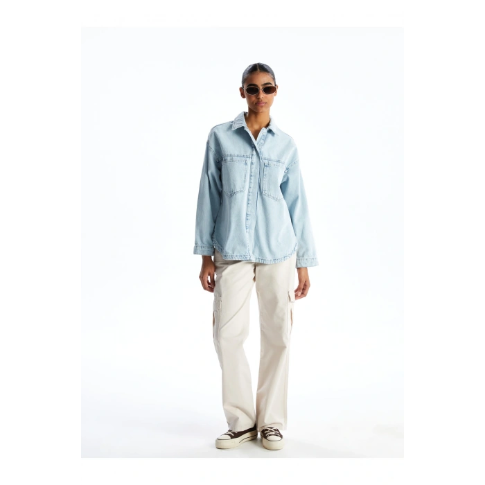 Gömlek Yaka Kadın Jean Ceket