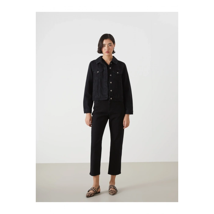 Gömlek Yaka Kadın Jean Ceket