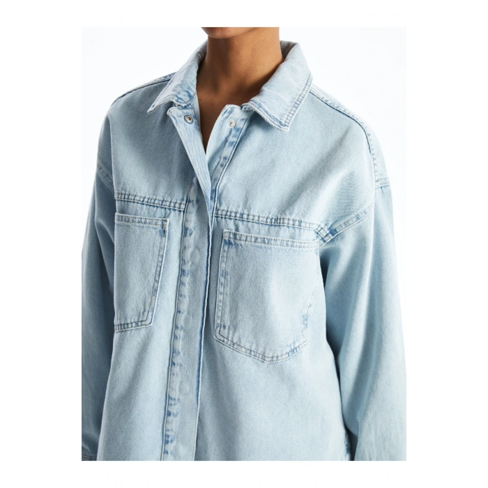 Gömlek Yaka Kadın Jean Ceket