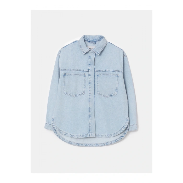 Gömlek Yaka Kadın Jean Ceket