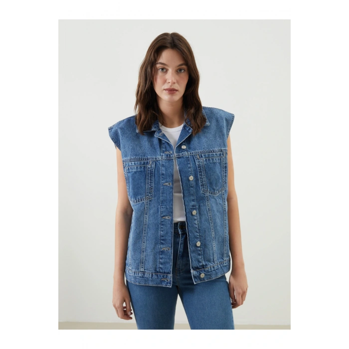 Gömlek Yaka Kadın Jean Yelek