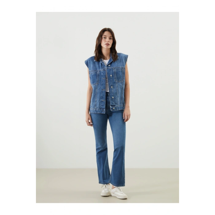 Gömlek Yaka Kadın Jean Yelek