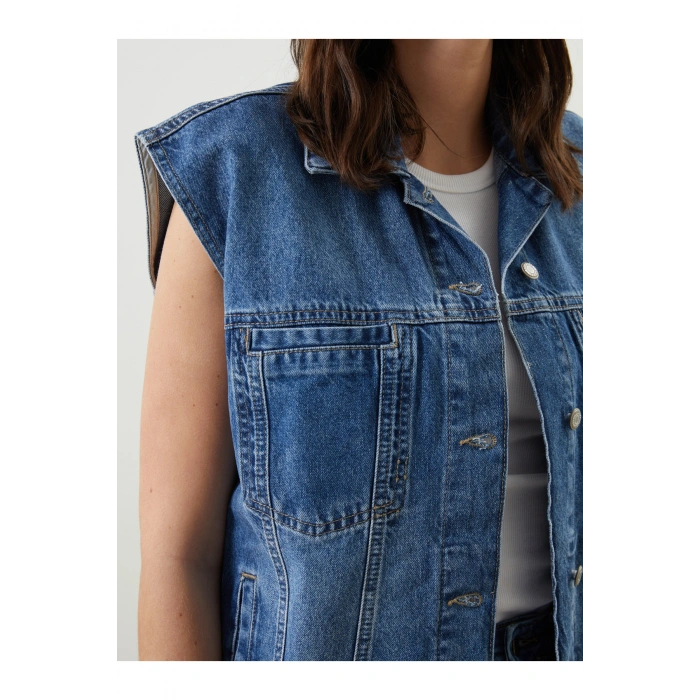 Gömlek Yaka Kadın Jean Yelek