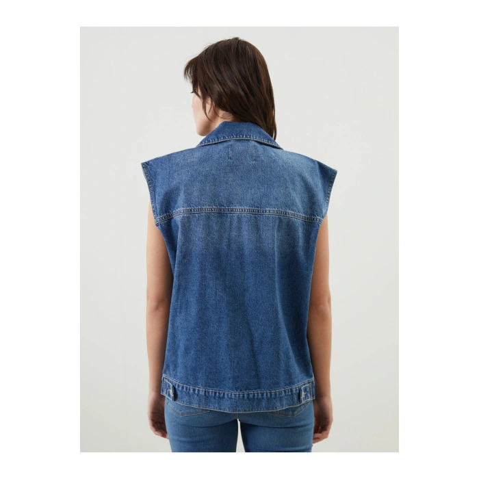 Gömlek Yaka Kadın Jean Yelek