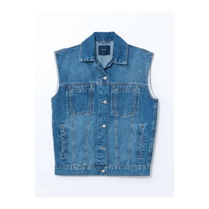 Gömlek Yaka Kadın Jean Yelek