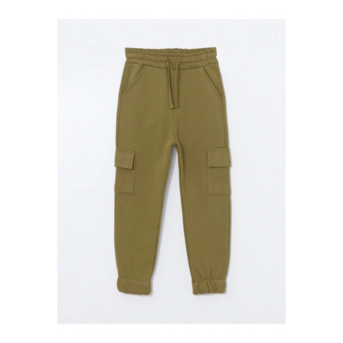 Haki Beli Lastikli Kalın Basic Erkek Çocuk Jogger Eşofman Altı