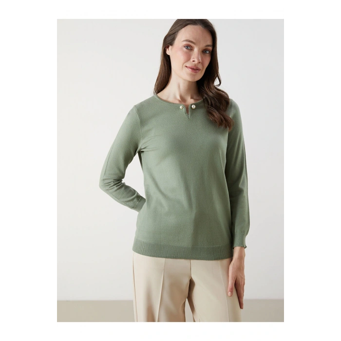 Haki Bisiklet Yaka Kadın Triko Kazak