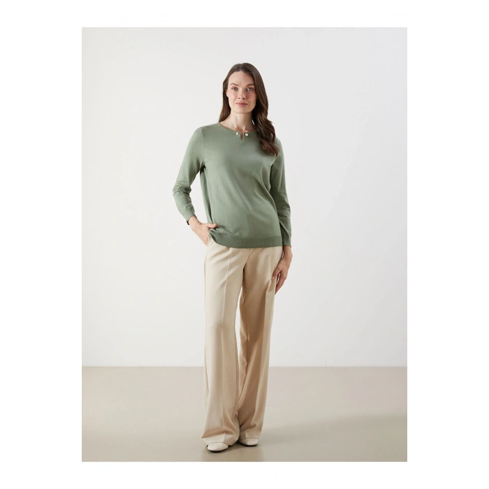 Haki Bisiklet Yaka Kadın Triko Kazak