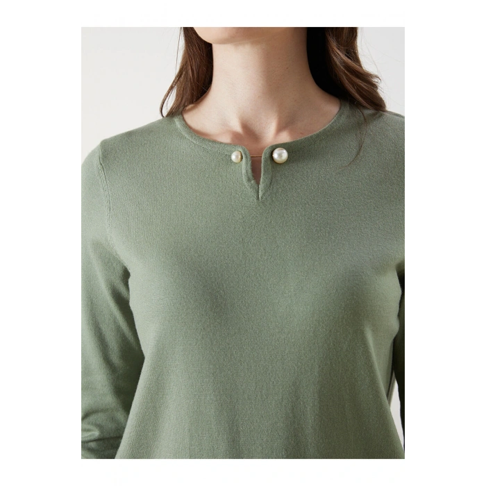 Haki Bisiklet Yaka Kadın Triko Kazak