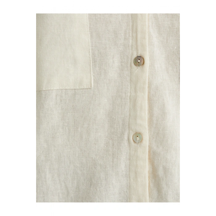Hakim Yaka Gömlek Uzun Kollu Düğmeli Viskon Keten Karışımlı Standart Kesim