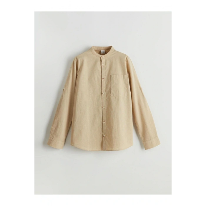 Hakim Yaka Keten Karışımlı Erkek Çocuk Gömlek