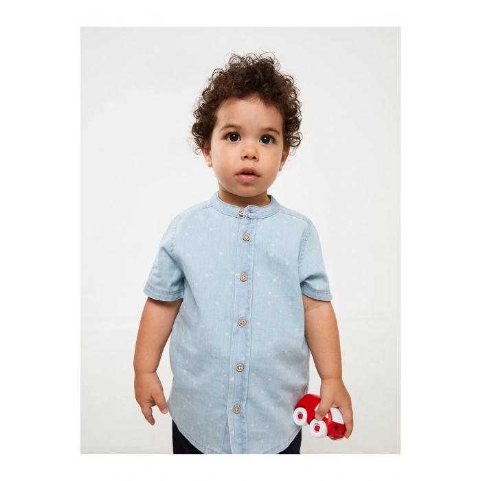 Hakim Yaka Kısa Kollu Erkek Bebek Jean Gömlek