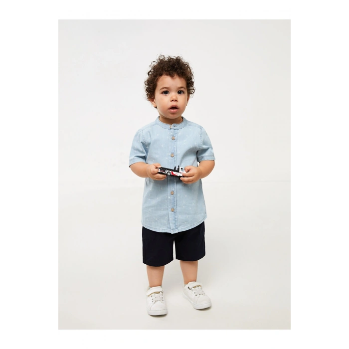 Hakim Yaka Kısa Kollu Erkek Bebek Jean Gömlek