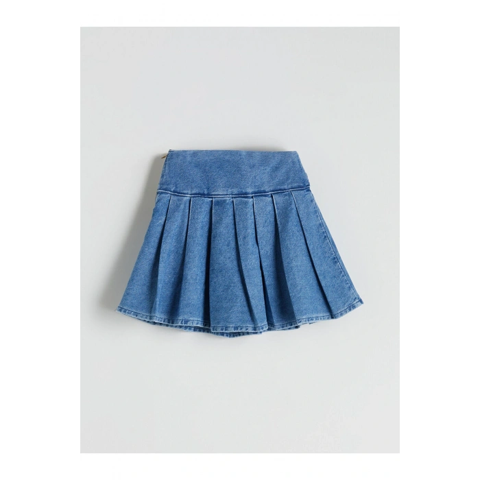 Indigo Basic Pileli Kız Çocuk Jean Etek